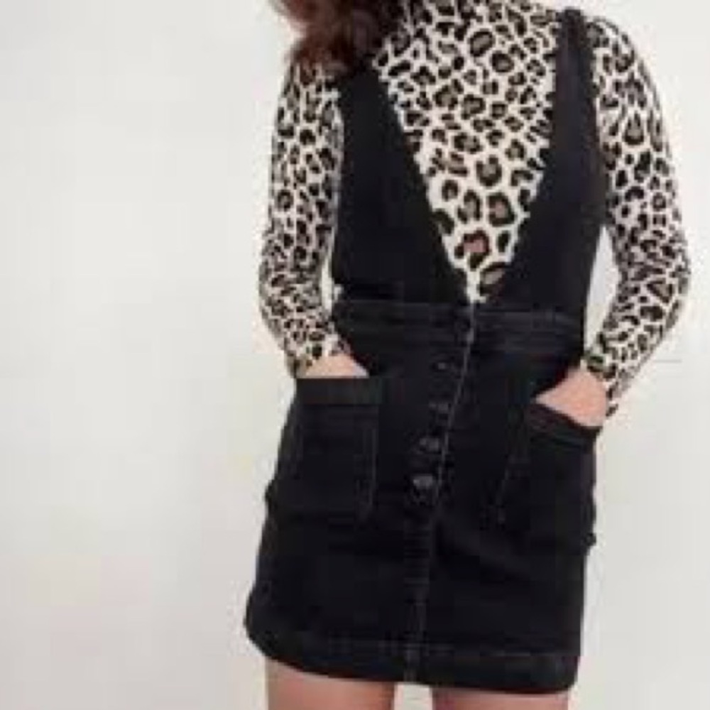 Free People Black Denim Overall Dress 0137